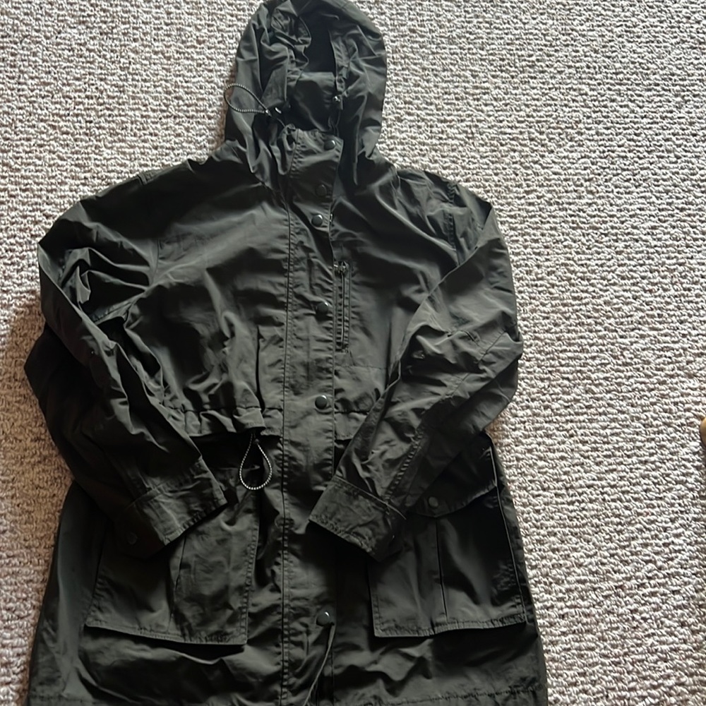 JCrew Rain Jacket Water Resistant
Full Zip Green /elastic bungee at the waist